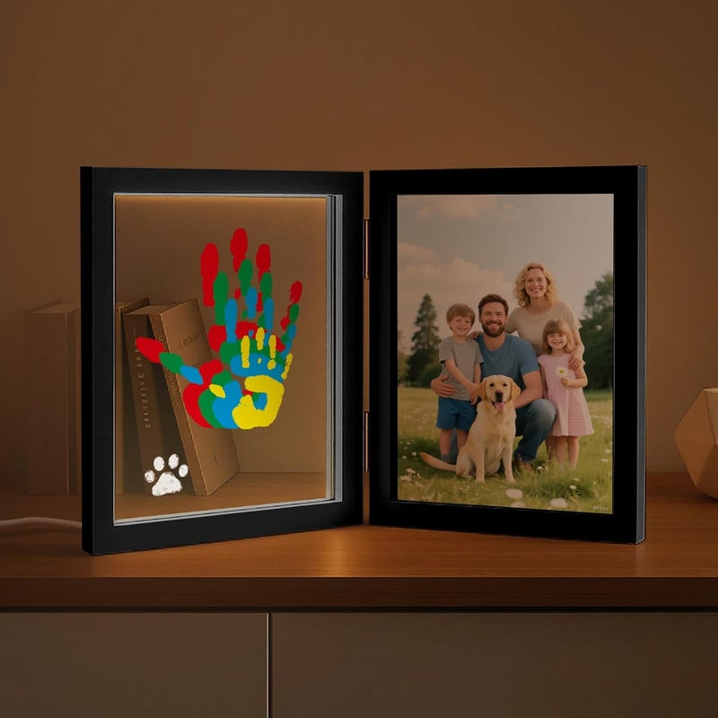 Sortnic Family Handprint Kit with Light, DIY Baby Handprint Photo Keepsake Wooden Frame for 4, Ideas Craft Gifts for New Mom, New Parents with 5 Non-Toxic Baby Safe Paints, Anniversary, Christmas - Image 1